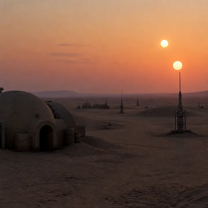 Twin suns over a desert horizon