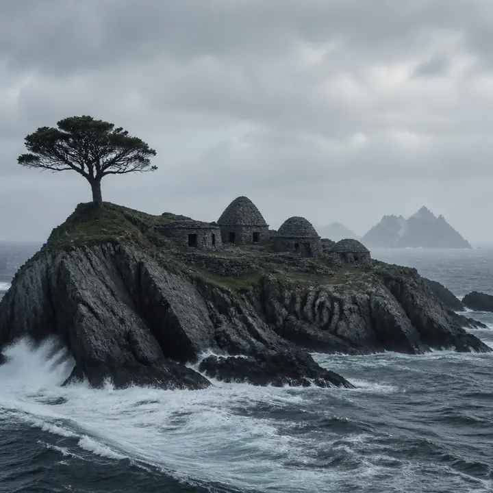 A salt-white island under grey cloud