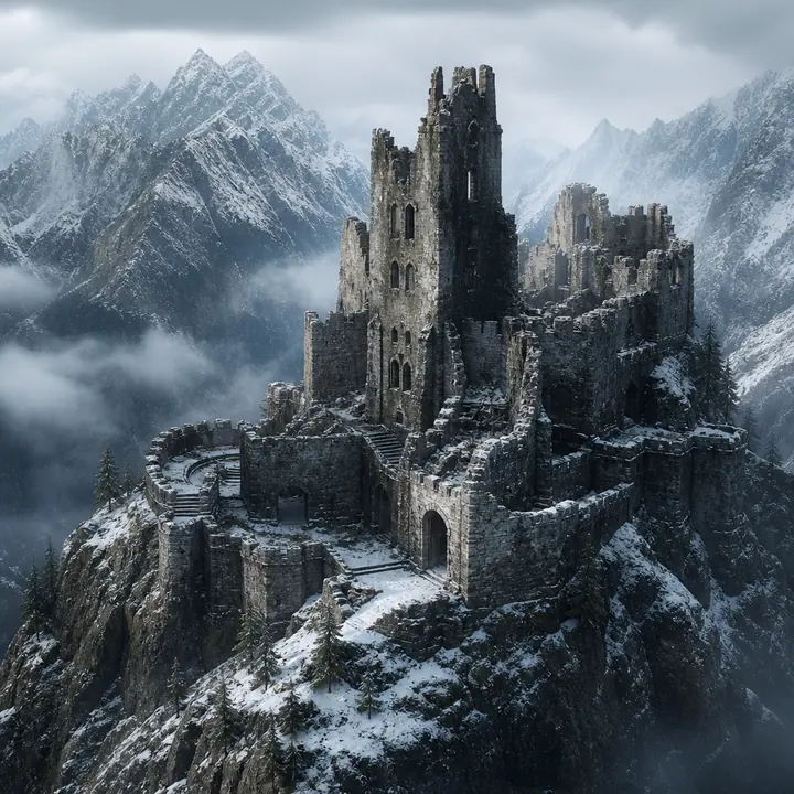 A keep above forest and mist