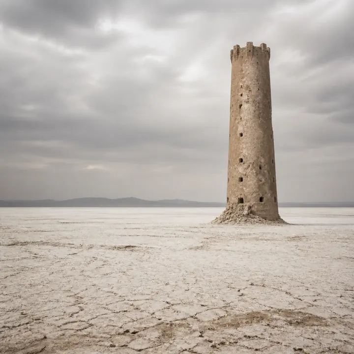 A dry waste under a white sky
